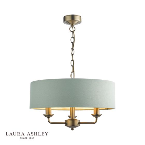 där lighting Laura Ashley Sorrento 3 Light Shadelier Matt Antique Brass and Green With Shade