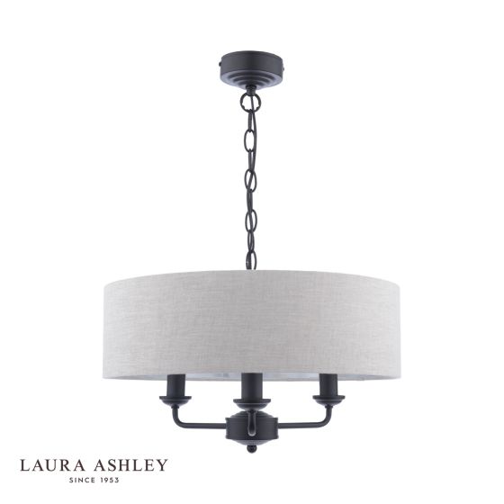 Där Lighting Laura Ashley Sorrento 3 Light Shadelier Matt Black And Natural With Shade
