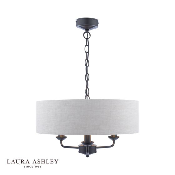 Där Lighting Laura Ashley Sorrento 3 Light Shadelier Matt Black And Natural With Shade