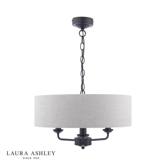 Där Lighting Laura Ashley Sorrento 3 Light Shadelier Matt Black And Natural With Shade