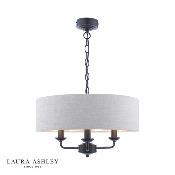 där lighting Laura Ashley Sorrento 3 Light Shadelier Matt Black and Natural With Shade