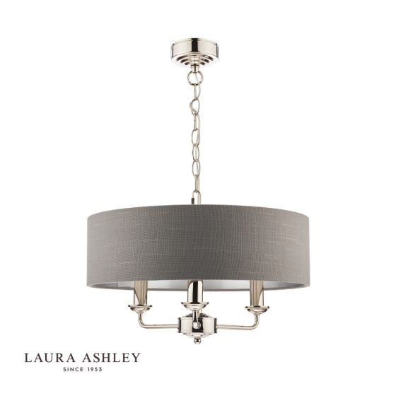 Där Lighting Laura Ashley Sorrento 3 Light Shadelier Polished Nickel With Charcoal Grey Shade