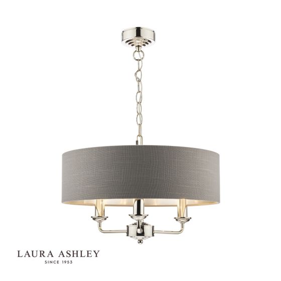 där lighting Laura Ashley Sorrento 3 Light Shadelier Polished Nickel With Charcoal Grey Shade