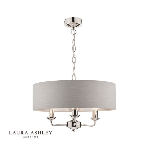 där lighting Laura Ashley Sorrento 3 Light Shadelier Polished Nickel With Silver Shade