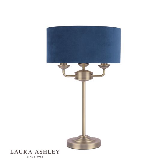 Där Lighting Laura Ashley Sorrento 3 Light Table Lamp Antique Brass & Blue Shade