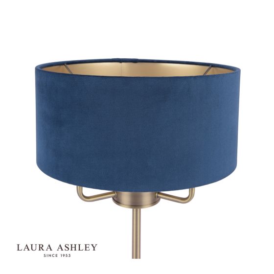 Där Lighting Laura Ashley Sorrento 3 Light Table Lamp Antique Brass & Blue Shade