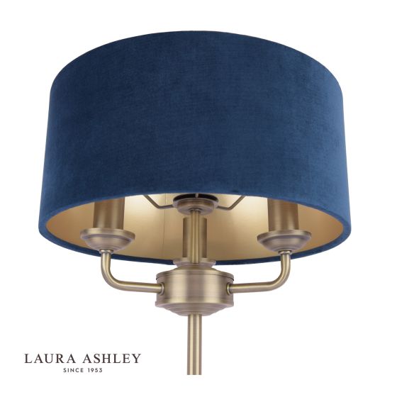 Där Lighting Laura Ashley Sorrento 3 Light Table Lamp Antique Brass & Blue Shade