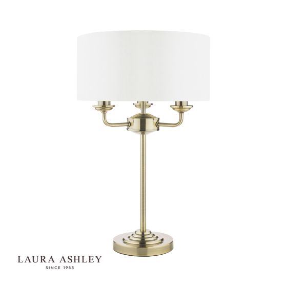 Där Lighting Laura Ashley Sorrento 3 Light Table Lamp Antique Brass With Ivory Shade