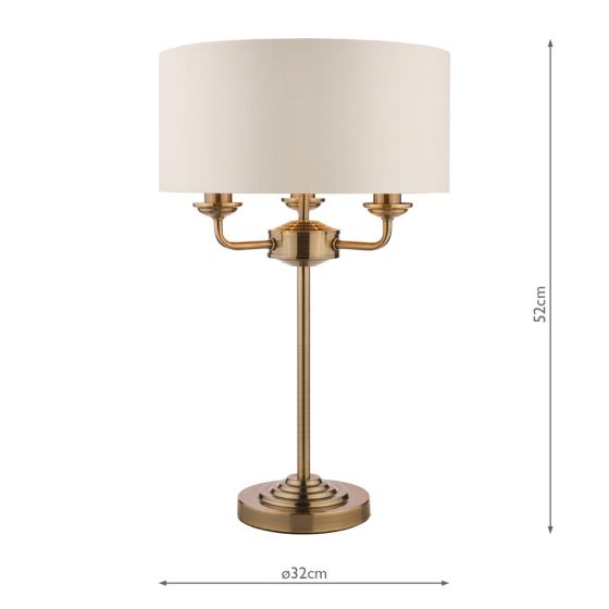Där Lighting Laura Ashley Sorrento 3 Light Table Lamp Antique Brass With Ivory Shade