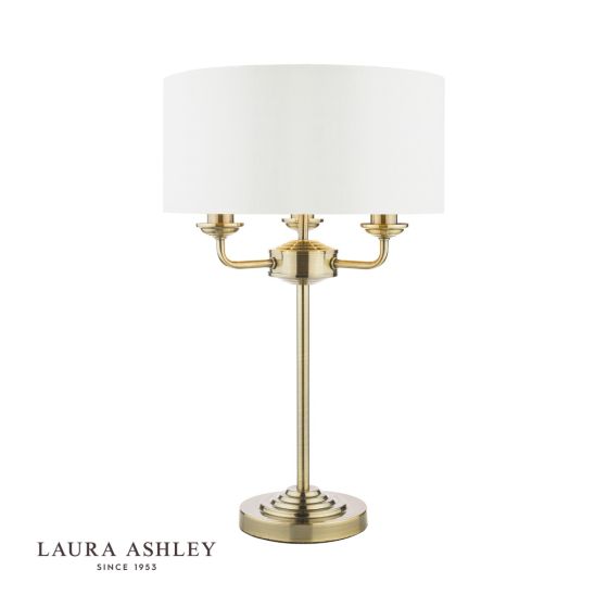 där lighting Laura Ashley Sorrento 3 Light Table Lamp Antique Brass With Ivory Shade