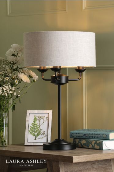 Där Lighting Laura Ashley Sorrento 3 Light Table Lamp Matt Black And Natural With Shade