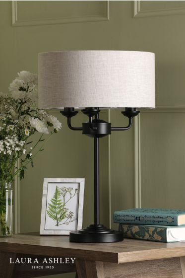 Där Lighting Laura Ashley Sorrento 3 Light Table Lamp Matt Black And Natural With Shade