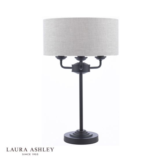 där lighting Laura Ashley Sorrento 3 Light Table Lamp Matt Black and Natural With Shade