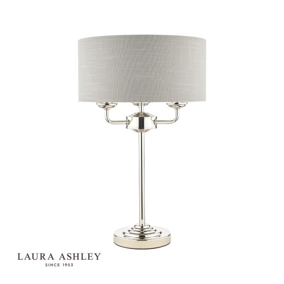 Där Lighting Laura Ashley Sorrento 3 Light Table Lamp Polished Nickel With Silver Shade