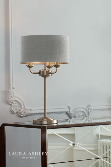 Där Lighting Laura Ashley Sorrento 3 Light Table Lamp Polished Nickel With Silver Shade