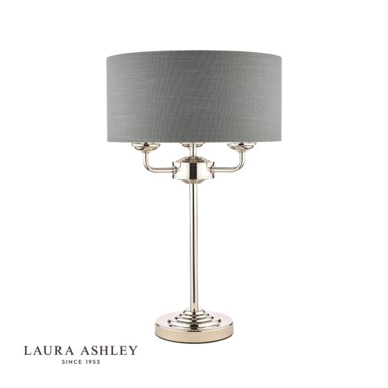 Där Lighting Laura Ashley Sorrento 3 Light Table Lamp Polished Nickel With Charcoal Grey Shade