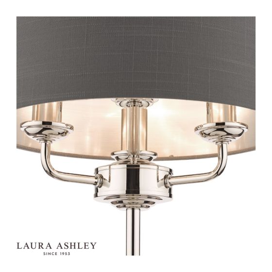 Där Lighting Laura Ashley Sorrento 3 Light Table Lamp Polished Nickel With Charcoal Grey Shade