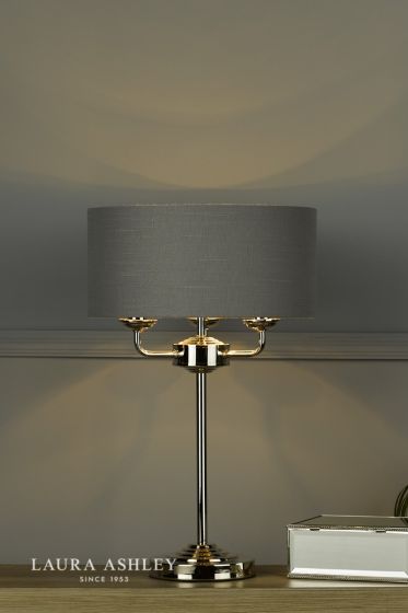 Där Lighting Laura Ashley Sorrento 3 Light Table Lamp Polished Nickel With Charcoal Grey Shade