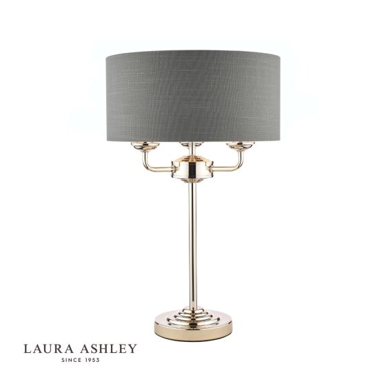 där lighting Laura Ashley Sorrento 3 Light Table Lamp Polished Nickel With Charcoal Grey Shade