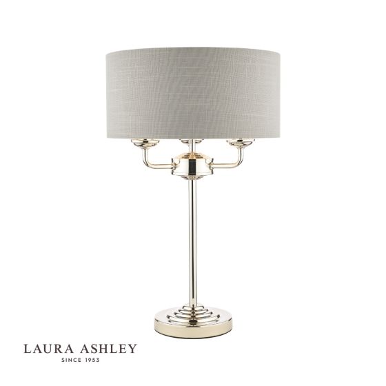 där lighting Laura Ashley Sorrento 3 Light Table Lamp Polished Nickel With Silver Shade