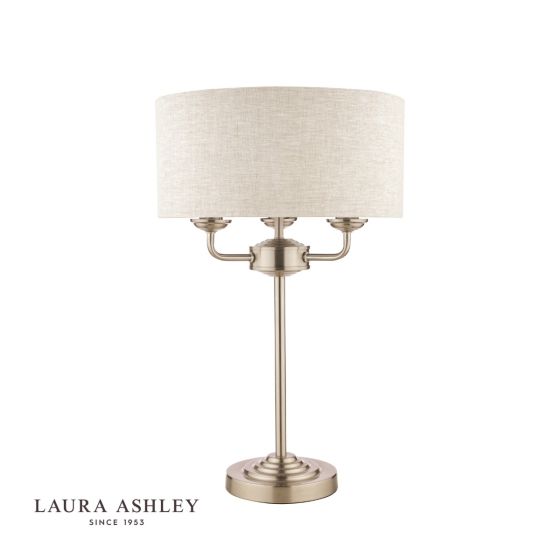 Där Lighting Laura Ashley Sorrento 3 Light Table Lamp Satin Nickel With Natural Shade