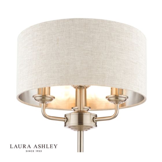 Där Lighting Laura Ashley Sorrento 3 Light Table Lamp Satin Nickel With Natural Shade