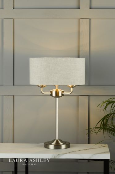 Där Lighting Laura Ashley Sorrento 3 Light Table Lamp Satin Nickel With Natural Shade