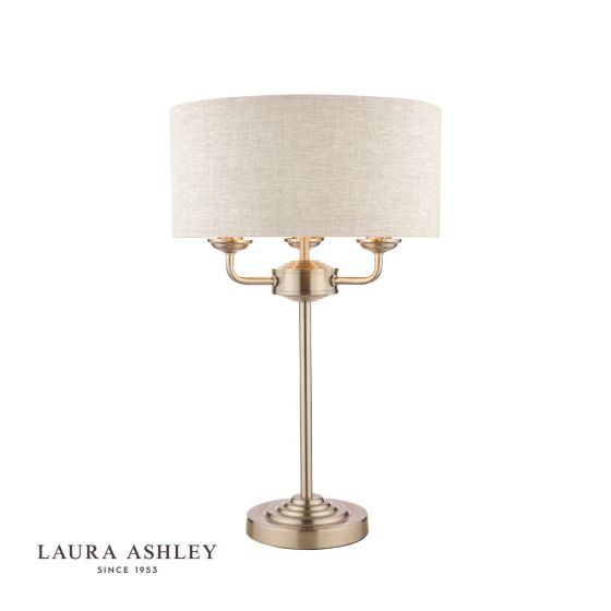 där lighting Laura Ashley Sorrento 3 Light Table Lamp Satin Nickel With Natural Shade