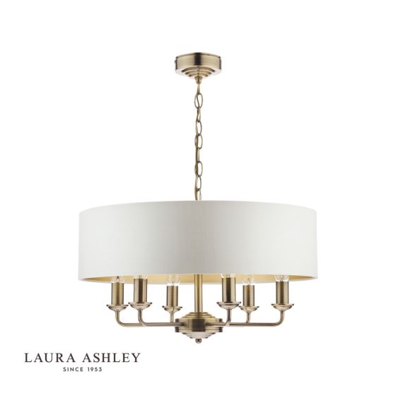 Där Lighting Laura Ashley Sorrento 6 Light Pendant Antique Brass With Ivory Shade