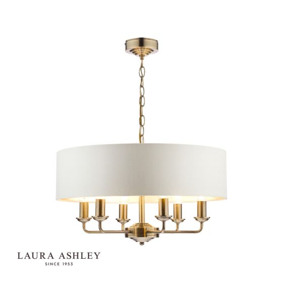 där lighting Laura Ashley Sorrento 6 Light Pendant Antique Brass With Ivory Shade