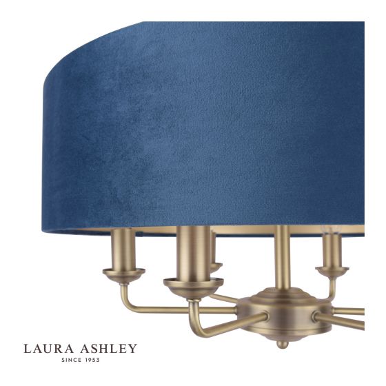 Där Lighting Laura Ashley Sorrento 6 Light Pendant Matt Antique Brass & Blue Shade