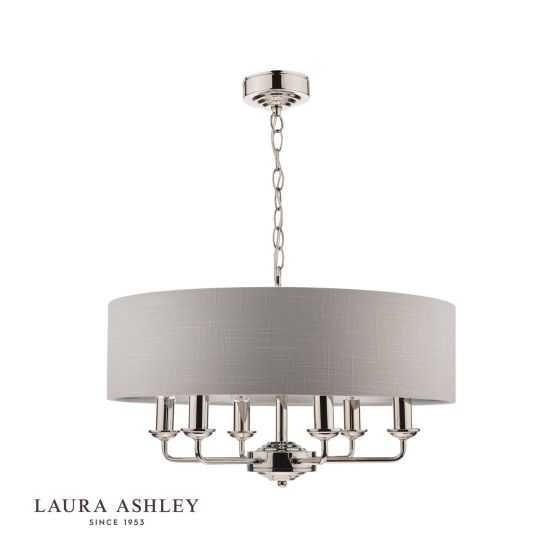Där Lighting Laura Ashley Sorrento 6 Light Pendant Polished Nickel With Silver Shade