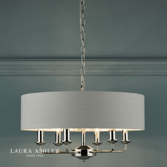Där Lighting Laura Ashley Sorrento 6 Light Pendant Polished Nickel With Silver Shade