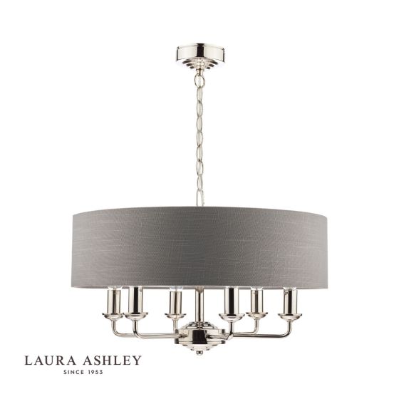 Där Lighting Laura Ashley Sorrento 6 Light Pendant Polished Nickel With Charcoal Grey Shade