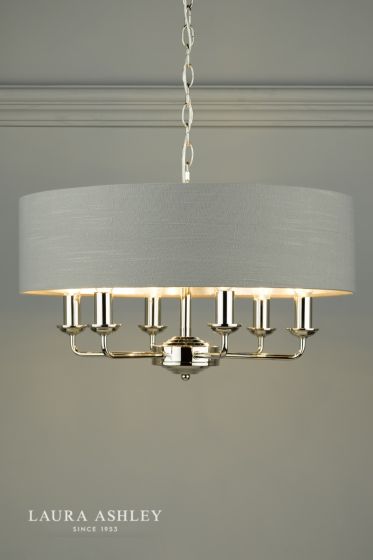Där Lighting Laura Ashley Sorrento 6 Light Pendant Polished Nickel With Charcoal Grey Shade