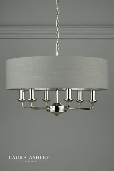 Där Lighting Laura Ashley Sorrento 6 Light Pendant Polished Nickel With Charcoal Grey Shade