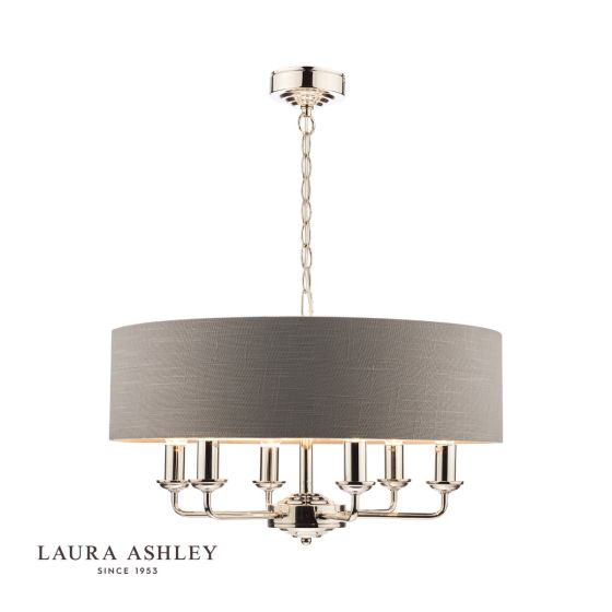 där lighting Laura Ashley Sorrento 6 Light Pendant Polished Nickel With Charcoal Grey Shade