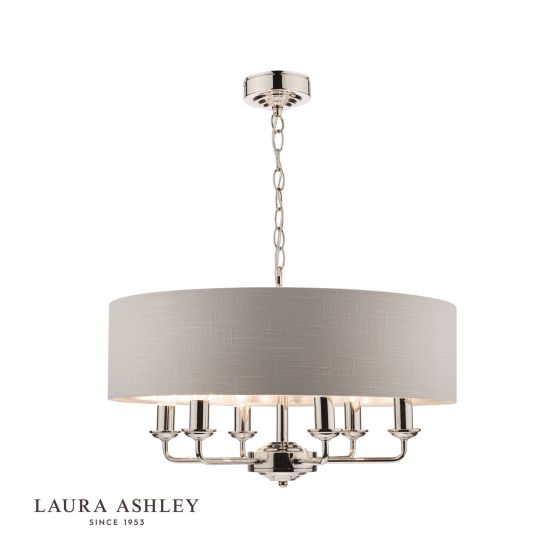 där lighting Laura Ashley Sorrento 6 Light Pendant Polished Nickel With Silver Shade