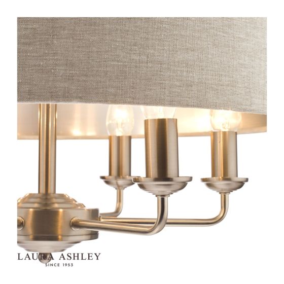 Där Lighting Laura Ashley Sorrento 6 Light Pendant Satin Nickel With Natural Shade