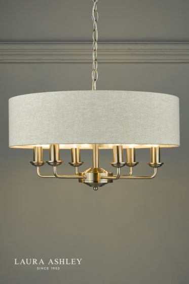 Där Lighting Laura Ashley Sorrento 6 Light Pendant Satin Nickel With Natural Shade