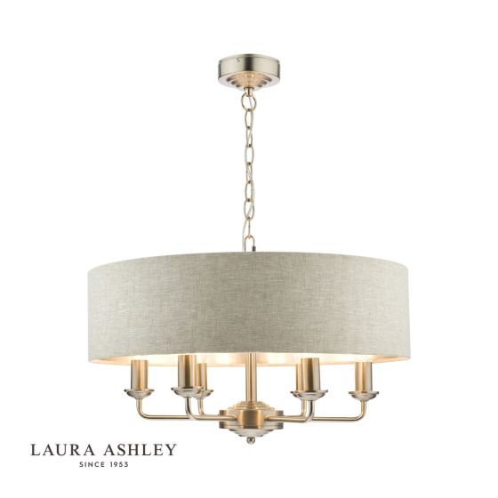 där lighting Laura Ashley Sorrento 6 Light Pendant Satin Nickel With Natural Shade