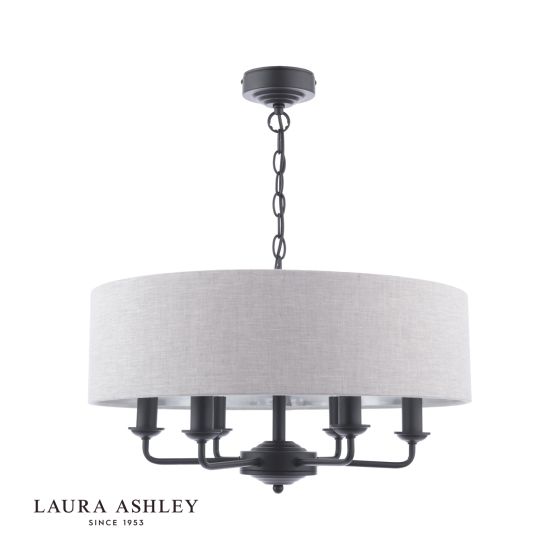 Där Lighting Laura Ashley Sorrento 6 Light Shadelier Matt Black With Natural Shade