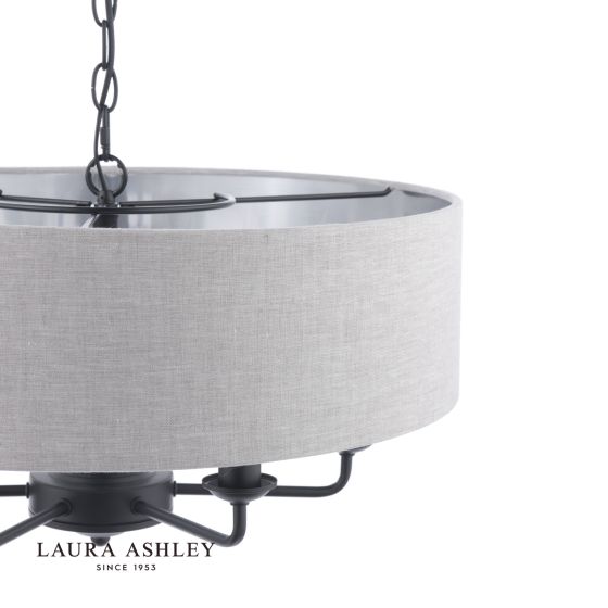 Där Lighting Laura Ashley Sorrento 6 Light Shadelier Matt Black With Natural Shade
