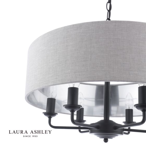 Där Lighting Laura Ashley Sorrento 6 Light Shadelier Matt Black With Natural Shade
