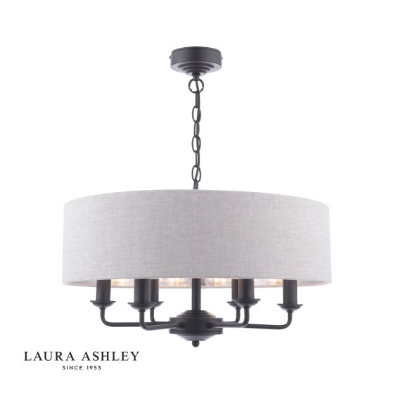 där lighting Laura Ashley Sorrento 6 Light Shadelier Matt Black With Natural Shade