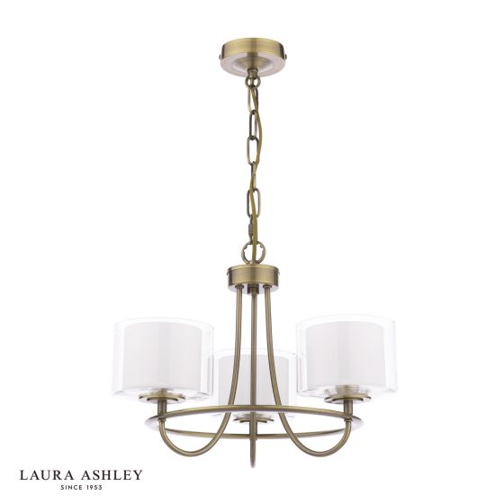 Där Lighting Laura Ashley Southwell 3 Light Armed Pendant Antique Brass And Opal Glass