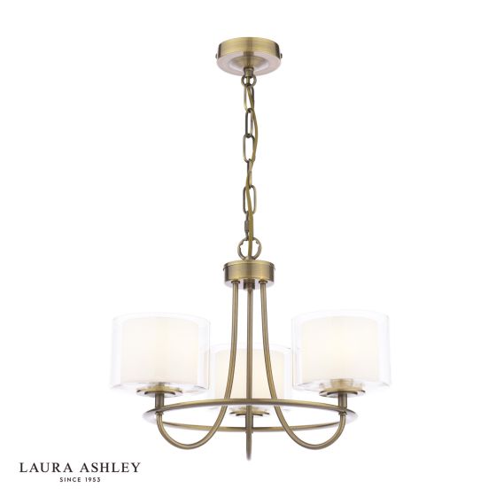 där lighting Laura Ashley Southwell 3 Light Armed Pendant Antique Brass and Opal Glass
