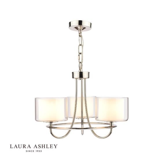 där lighting Laura Ashley Southwell 3lt Chandelier Polished Nickel & Glass Shades