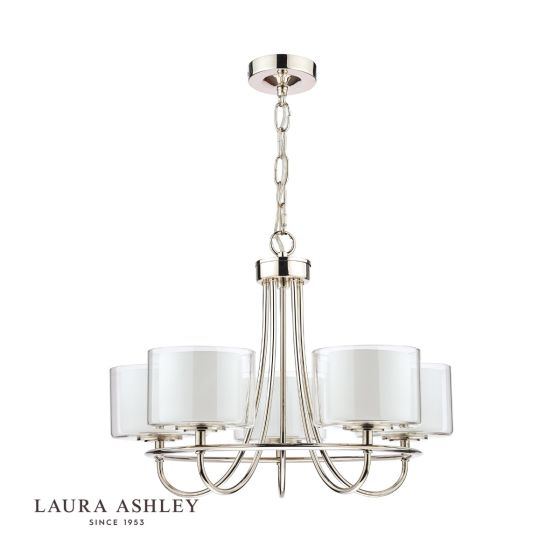 Där Lighting Laura Ashley Southwell 5lt Chandelier Polished Nickel & Glass Shades