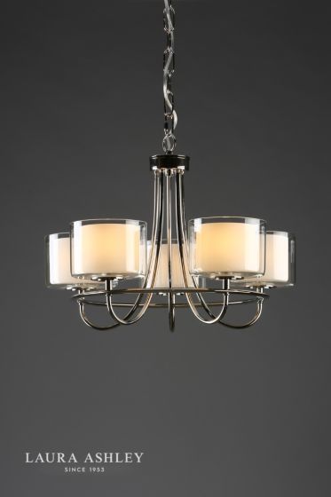 Där Lighting Laura Ashley Southwell 5lt Chandelier Polished Nickel & Glass Shades